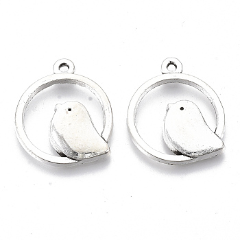 Tibetan Style Alloy Pendants, Cadmium Free & Lead Free, Round Ring with Bird, Antique Silver, 24x20.5x2.5mm, Hole: 1.4mm