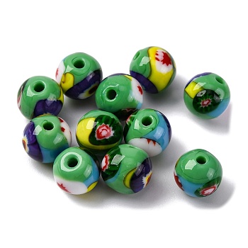 Handmade Millefiori Lampwork Beads, Round, Medium Sea Green, 8.5~9mm, Hole: 1.6mm