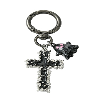 Halloween Alloy Enamel Pendant Decoration, Cross & Ghost, Black, 8.5cm