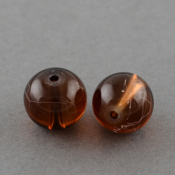 Drawbench Transparent Glass Beads Strands, Spray Painted, Round, Saddle Brown, 8mm, Hole: 1.3~1.6mm, 31.4 inch