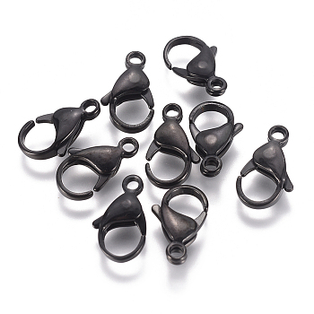 304 Stainless Steel Lobster Claw Clasps, Parrot Trigger Clasps, Electrophoresis Black, 19~19.5x11.5x5mm, Hole: 2.5mm