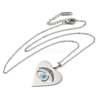 Heart with Evil Eye 304 Stainless Steel Enamel Pendant Necklaces(NJEW-E104-05P)-2