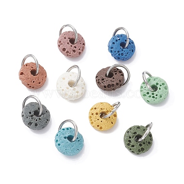 Stainless Steel Color Mixed Color Disc Lava Rock Charms
