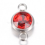 Glass Links connectors, Faceted, with 304 Stainless Steel Findings, Flat Round, Stainless Steel Color, Light Siam, 17.5x10x6.5mm, Hole: 2.5mm(GLAA-G018-P04)