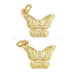 Brass Micro Pave Clear Cubic Zirconia Charms, Butterfly Charms, Real 18K Gold Plated, 11.5x12.5x2mm, Hole: 2.5mm(KK-D218-26G-01)