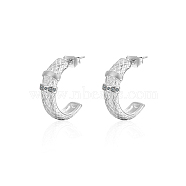 304 Stainless Steel Rhinestone Arch Stud Earrings, Half Hoop Earrings, Stainless Steel Color, 18x6mm(GH0398-2)