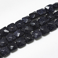 Synthetic Blue Goldstone Beads Strands, Faceted, Square, 8~8.5x8~8.5x5mm, Hole: 1mm; about 25pcs/strand, 8.0''(G-S357-D01-19)