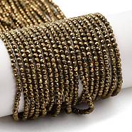 Electroplate Glass Beads Strands, Full Plated, Faceted Round, Light Gold Plated, 2mm, Hole: 0.7mm, about 184~187pcs/strand, 14.45''(36.7cm)(GLAA-H021-01A-FP07)
