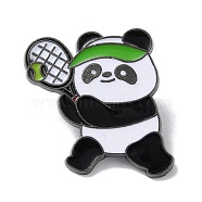 Sports Theme Panda Enamel Pins, Gunmetal Alloy Brooch for Backpack Clothes, Tennis, 28x24mm(JEWB-P026-A08)