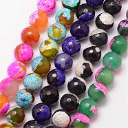 Natural Fire Crackle Agate Bead Strands, Round, Grade A, Faceted, Dyed & Heated, Mixed Color, 12mm, Hole: 1mm, about 32pcs/strand, 15 inch(G-K166-06F-12mm)