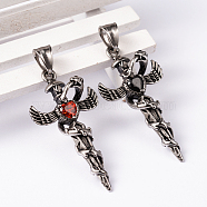 304 Stainless Steel Big Pendants with Rhinestone, Cross, Mixed Color, 49x25x11mm, Hole: 9x5mm(STAS-K027-M)