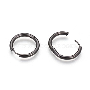 304 Stainless Steel Hoop Earrings, Manual Polishing Huggie Earrings, Gunmetal, 12 Gauge, 12x2mm, Pin: 0.8mm(±0.1mm), Inner Diameter: 8mm(EJEW-P177-B-06)