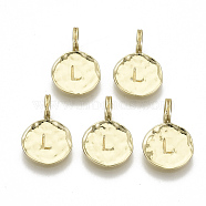 Alloy Pendants, Cadmium Free & Nickel Free & Lead Free, Flat Round with Letter, Real 18K Gold Plated, Letter.L, 17x11.5x1.5mm, Hole: 2.5mm(X-PALLOY-N157-004L-NR)
