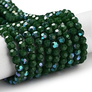 Opaque Glass Beads Strands, Faceted, Round, Dark Green, 4mm, Hole: 0.8mm, about 93~95pcs/strand, 14.37~14.49''(36.5~36.8cm)(EGLA-A035-P4mm-L06)