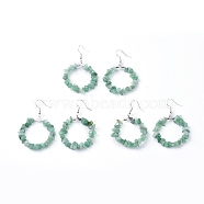 Natural Green Aventurine Dangle Earrings, with Platinum Plated Brass Earring Hooks, Round Ring, 51.2~56.2mm, Pin: 0.5mm(EJEW-E255-D11)