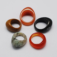 Natural & Synthetic Mixed Stone Wide Band Rings, Mixed Color, 15~20mm(RJEW-S619-M)