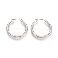 304 Stainless Steel Geometric Hoop Earrings, Hypoallergenic Earrings, Textured, Ring, Stainless Steel Color, 25.5x3mm, 9 Gauge, Pin: 1x0.6mm(STAS-D171-14B-P)