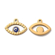 Vacuum Plating 201 Stainless Steel Pendants, with Enamel, Real 18K Gold Plated, Evil Eye, Real 18K Gold Plated, 18x23x2mm, Hole: 2mm(STAS-J401-VF651-2)