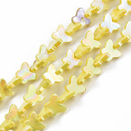 Natural Freshwater Shell Beads Strands, AB Color Plated, Dyed, Butterfly, Yellow, 10~11x12.5~13.5x3mm, Hole: 0.7mm, about 38~39pcs/strand, 12.80 inch~12.99 inch(32.5~33cm)(SHEL-N026-206D)