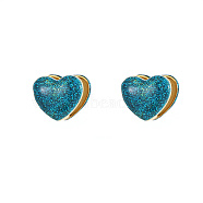Heart Shape Golden 304 Stainless Steel Hoop Earrings, with Enamel, Deep Sky Blue, 14.3x16.3mm(TZ8486-4)