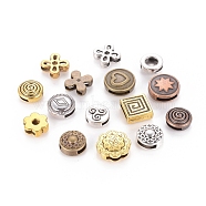 Tibetan Style Slide Charms, Mixed Shapes, Mixed Color, 10~19.5x8~16x2.5~5.5mm, Hole: 1.5~8x5~11mm.(TIBEB-MSMC008-01)