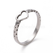 201 Stainless Steel Hollow Heart Finger Ring for Valentine's Day, Stainless Steel Color, 2~6mm, Inner Diameter: 17mm(RJEW-J051-26P)
