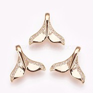 Brass Micro Pave Cubic Zirconia Charms, Nickel Free, Whale Tail Shape, Clear, Real 18K Gold Plated, 15x16x5mm, Hole: 2.5x3mm(KK-P157-16G-NF)