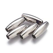 Smooth 304 Stainless Steel Magnetic Clasps with Glue-in Ends, Oval, Stainless Steel Color, 30x11mm, Hole: 6mm(MC089)
