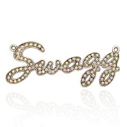Antique Silver Alloy Rhinestone Links connectors, Necklace Pendants, Word Swagg, Crystal AB, 84x34x2mm, Hole: 2.5mm(RB-J180-28AS)