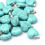 Heart Dyed Synthetic Turquoise Pendants, with Platinum Tone Brass Findings, 17~19x15~16x5~8mm, Hole: 2x7mm(G-Q371-09)