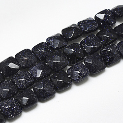 Synthetic Blue Goldstone Beads Strands, Faceted, Square, 8~8.5x8~8.5x5mm, Hole: 1mm, about 25pcs/strand, 8.0''(G-S357-D01-19)