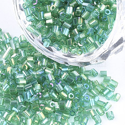 Grade A Glass Seed Beads, Hexagon(Two Cut), Transparent Colours Rainbow, Turquoise, 1.5~2.5x1.5~2mm, Hole: 0.8mm, about 2100pcs/bag, 450g/bag(SEED-S022-05F)