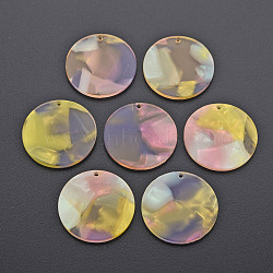 Cellulose Acetate(Resin) Pendants, Flat Round, Gold, 29.5x2.5mm, Hole: 1.6mm(KY-N015-022-01)