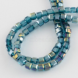 Electroplate Glass Beads Strands, AB Color Plated, Faceted, Cube, Dark Turquoise, 4x4x4mm, Hole: 1mm, about 100pcs/strand, 17 inch(EGLA-R030-4x4mm-14)