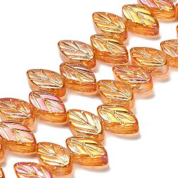 Electroplate Glass Beads Strands, Leaf, Orange, 11x7x4mm, Hole: 0.8mm, about 100pcs/strand, 23.15~23.50''(58.8~59.7cm)(EGLA-B004-02A-FR02)