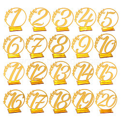 Acrylic Table Plate Display Decoration, for Wedding, Restaurant, Birthday Party Decorations, Number 1 to 20, Gold, Number: 102x96x2mm, 20pcs; Base: 58x40x2mm, 20pcs(DJEW-WH0001-35B)