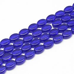 Transparent Glass Beads Strands, Oval, Medium Blue, 9x6x4mm, Hole: 1mm, about 34pcs/strand, 11.8 inch(GLAA-R198-9x6-04)