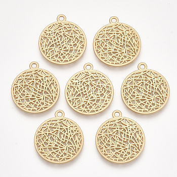 Smooth Surface Alloy Pendants, Flat Round, Matte Gold Color, 25x22x1.5mm, Hole: 2mm