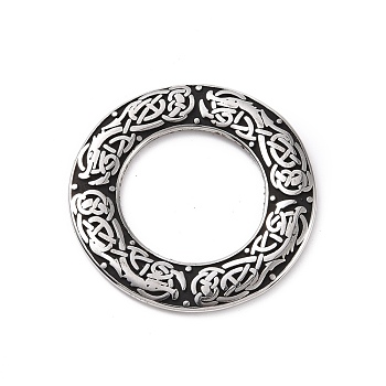 304 Stainless Steel Linking Ring, Polished, Round Ring with Dragon Pattern, Antique Silver, 37.5x2mm