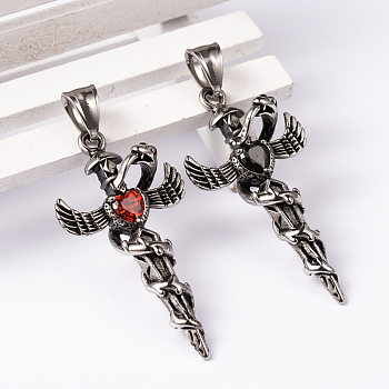 304 Stainless Steel Big Pendants with Rhinestone, Cross, Mixed Color, 49x25x11mm, Hole: 9x5mm
