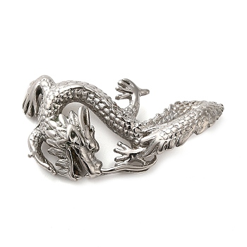 304 Stainless Steel Pendants, Dragon Charm, Stainless Steel Color, 39x22x6mm, Hole: 10x3.5mm