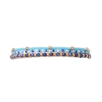 3Pcs 3 Style Natural Lapis Lazuli & Glass Seed Beaded Stretch Bracelets Set for Women, Inner Diameter: 1-7/8~2 inch(4.8~5cm), 1Pc/style
