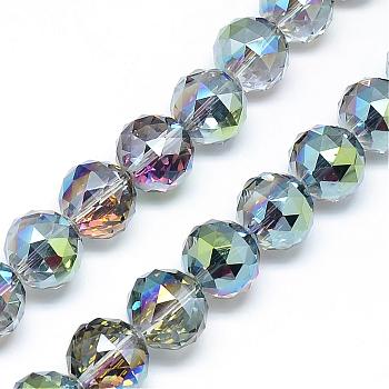 Electroplate Glass Bead Strands, Rainbow Plated, Faceted, Round, Colorful, 15~16x16mm, Hole: 2mm, about 50pcs/strand, 30 inch