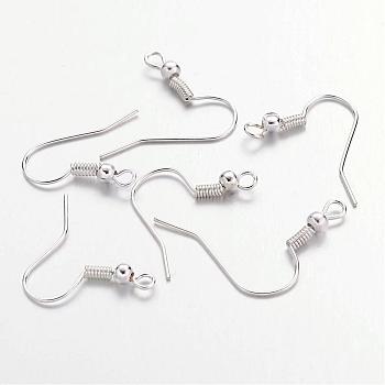 Iron Earring Hooks, with Horizontal Loop, Silver Color Plated, 19~21x18~20mm, Pin: 0.65mm