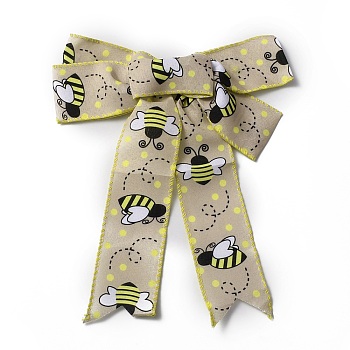 Bee Pattern Ployester Bowknot Display Decoration, with Twist Tie, for Thanksgiving, Tan, 300x248x21mm