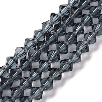 Faceted Imitation Austrian Crystal Bead Strands, Grade AAA, Bicone, Dark Blue, 6x6mm, Hole: 0.7~0.9mm, about 68pcs/strand, 15.7 inch