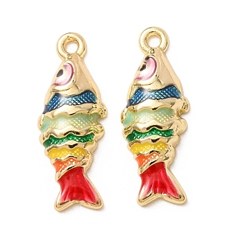 Alloy Enamel Pendants, Fish Charms, Rack Plating, Golden, 26.5x10x4mm, Hole: 1.6mm