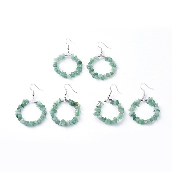 Natural Green Aventurine Dangle Earrings, with Platinum Plated Brass Earring Hooks, Round Ring, 51.2~56.2mm, Pin: 0.5mm