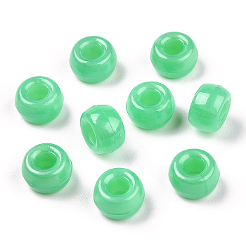 Plastic Pearlized Beads, Barrel, Medium Spring Green, 9x6mm, Hole: 3.8mm, about 1900pcs/500g