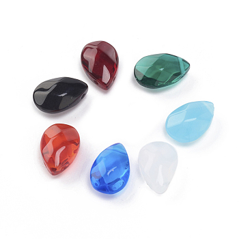 Glass Charms, Faceted, Teardrop, Mixed Color, 12x8x5mm, Hole: 0.8mm